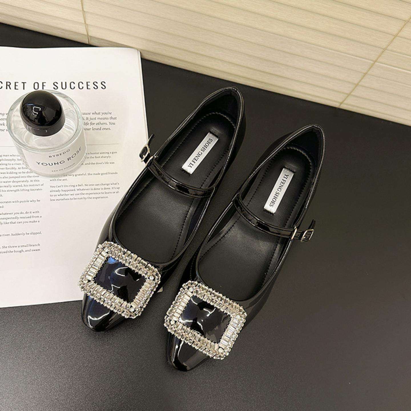 真皮版小个子内增高单鞋女漆皮一字扣带法式水钻扣平底玛丽珍女鞋,淘宝优惠券,粉丝福利购,淘宝优惠卷