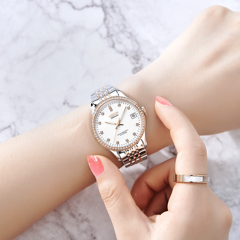 正品尼尚女士时尚款简约潮流机械表 mozves茉莉香水国产腕表