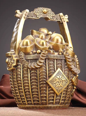 铜一桶金摆件纯铜元宝存钱聚宝盆客厅门店柜台装饰大号龙头一桶金