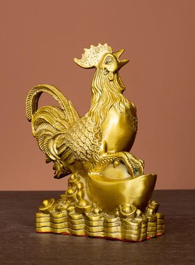 纯铜鸡摆件大号铜公鸡家居风水元宝福字金钱鸡招财家居工艺品摆件
