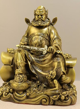 钟馗神像铜摆件黄铜棺材坐天师钟馗祠堂供桌台香案手工艺摆设饰品