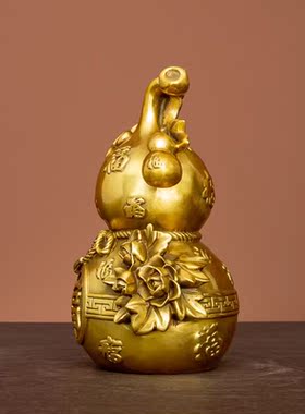 《多福多财》铜葫芦摆件 中式家居招财乔迁新居礼品