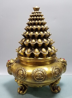 纯铜元宝聚宝盆摆件铜元宝聚宝盆香炉家居装饰香熏炉办公室工艺