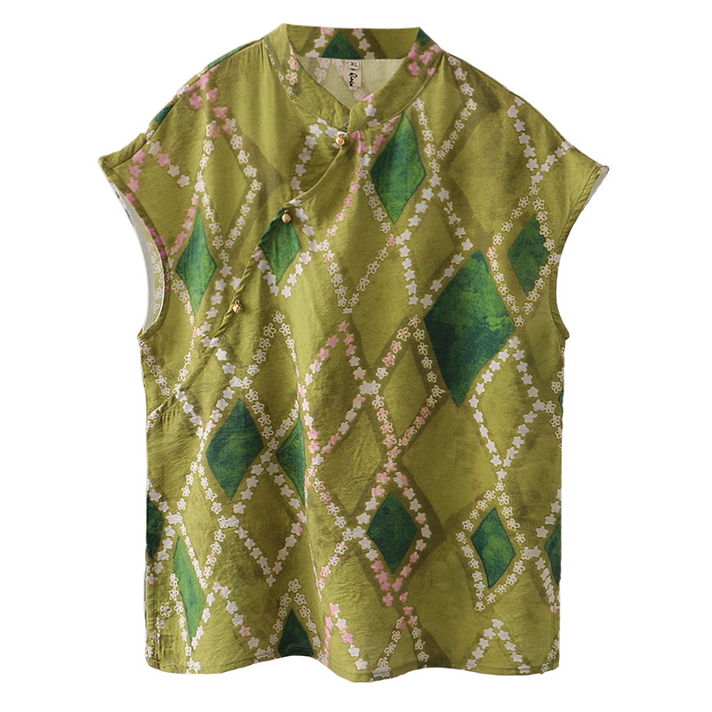 新中式国风盘扣印花背心夏季2025新款高级感复古百搭大码无袖上衣,淘宝优惠券,粉丝福利购,淘宝优惠卷