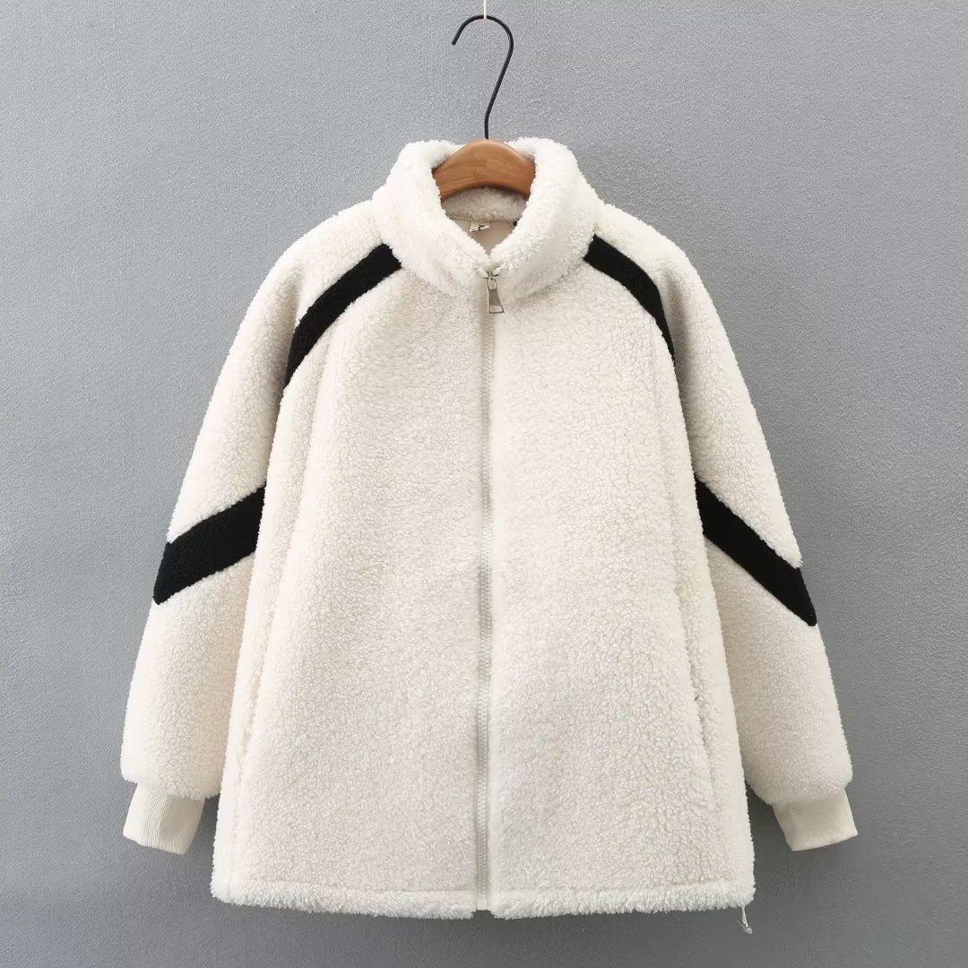 大码女装棉袄2023冬季韩版新款胖mm加肥加厚拼接立领羊羔绒外套女