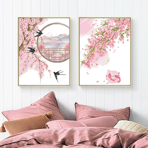 Крест -удар слегка гостиная 2023 Новая линейная вышивка десять миль персиковых цветов вышита, ручная, свежий натуральный ветер, маленькие кусочки