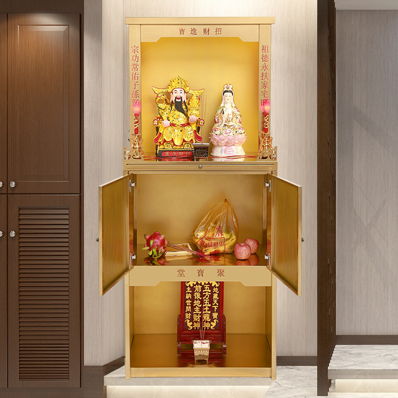 佛龛轻奢现代不锈钢家用神台立柜神龛三层财神爷柜子观音中式供奉_虎窝淘