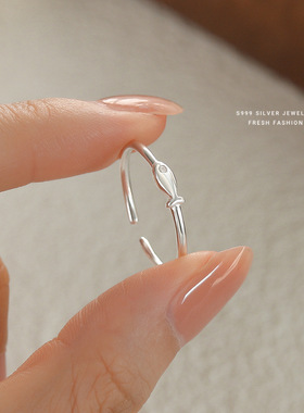 森系简约开口可调节纯银戒指