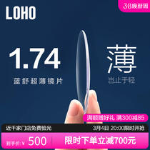 LOHO Blue Shu 1 74 Anti-Blu-ray lenses 2 pieces of myopia aspherical professional custom glasses sheet with eye degree