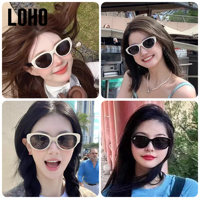 LOHO猫眼白色框方圆脸墨镜防晒防紫外线偏光开车显脸小太阳眼镜女