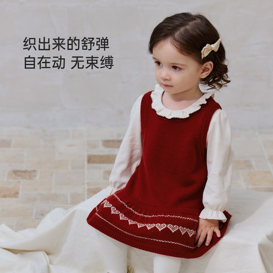 Babylove, vestido para niña, ropa tejida de lana para primavera y otoño, falda versátil a la moda para bebé, cielo estrellado, rojo óxido