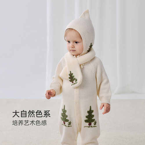 babylove婴儿连体衣春秋季羊毛哈衣针织毛衣宝宝纯色衣服浮翠流丹 - 图2