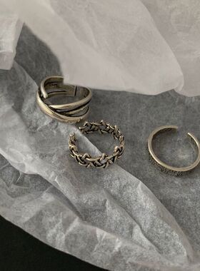 复古简约做旧套装戒指女嘻哈ins男潮时尚个性小众设计开口食指环