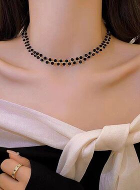 冷淡风黑色水晶颈链2023年新款韩国气质简约项链网红高级感锁骨链