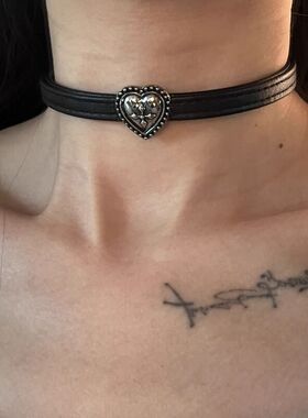 做旧款复古颈链黑色皮革choker项圈暗黑朋克风亚文化锁骨链项圈薄