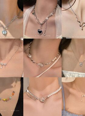 ins风珍珠项链女百搭小众设计高级感轻奢锁骨链爱心吊坠饰品批发