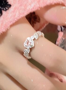 超仙法式爱心戒指锆石拼接交叉开口食指戒精致气质小众高级感戒指