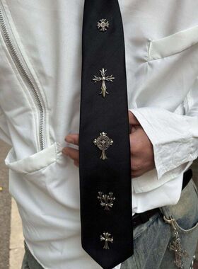 Papr原创设计感黑暗朋克风十字架领带男女高级感装饰配饰衬衫领结