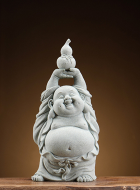 青砂石招财中式桌面弥勒佛装饰品