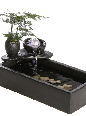 现代流水招财水晶球陶瓷摆件创意小型客厅软装办公室桌面礼品