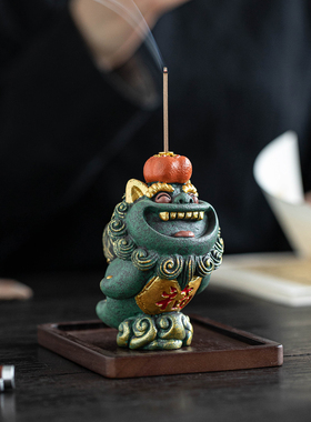 可爱狮子躺赚有福线香插桌面摆件