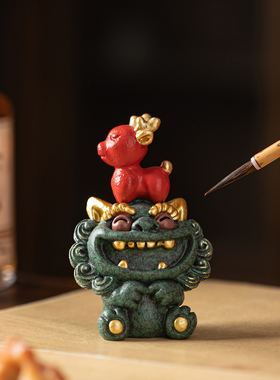 创意国潮狮爷招财摆件书房装饰品