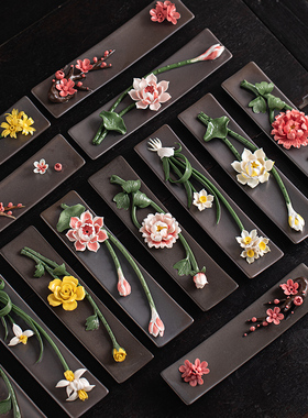 陶瓷线香插禅意桌面莲花摆件香托