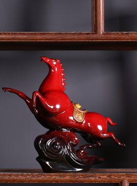 高档礼品办公室桌面摆件陶u瓷马到成功工艺品客厅酒柜电视柜装饰