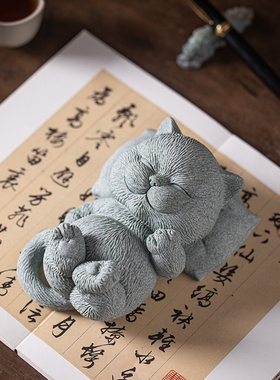 青砂石禅意可爱桌面小猫咪装饰品