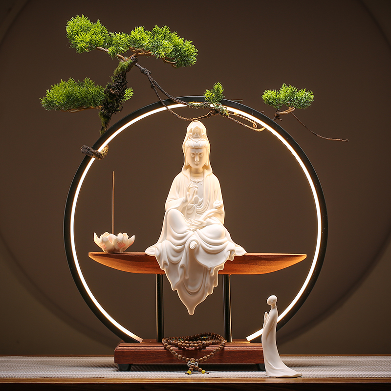 新中式观音菩萨陶瓷工艺品观世音佛像家用桌面供奉摆件家居装饰品 - 图2