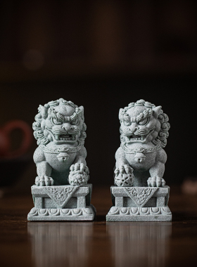 青砂石招财新中式户外石狮子一对