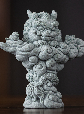 青砂石造景创意茶桌生肖龙装饰品