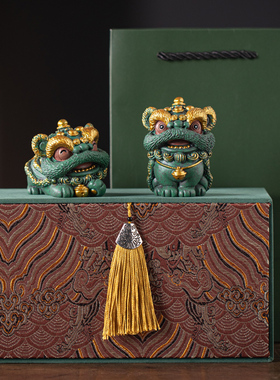 青砂石招财新中式桌面醒狮送礼品