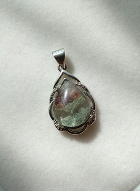 天然透辉石琥珀彩绿幽灵水晶铜镀银戒指绿紫玉髓石榴石吊坠耳钉