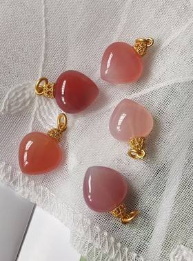 蜜桃粉绯红爱心玛瑙吊坠天然盐源滴流diy手串项链铜镀金配件13mm