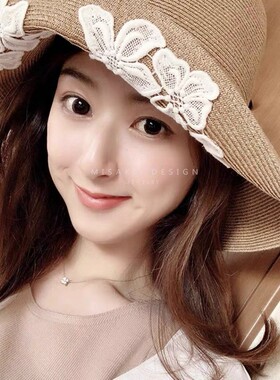遮阳帽日本绣花蕾丝大檐沙滩帽