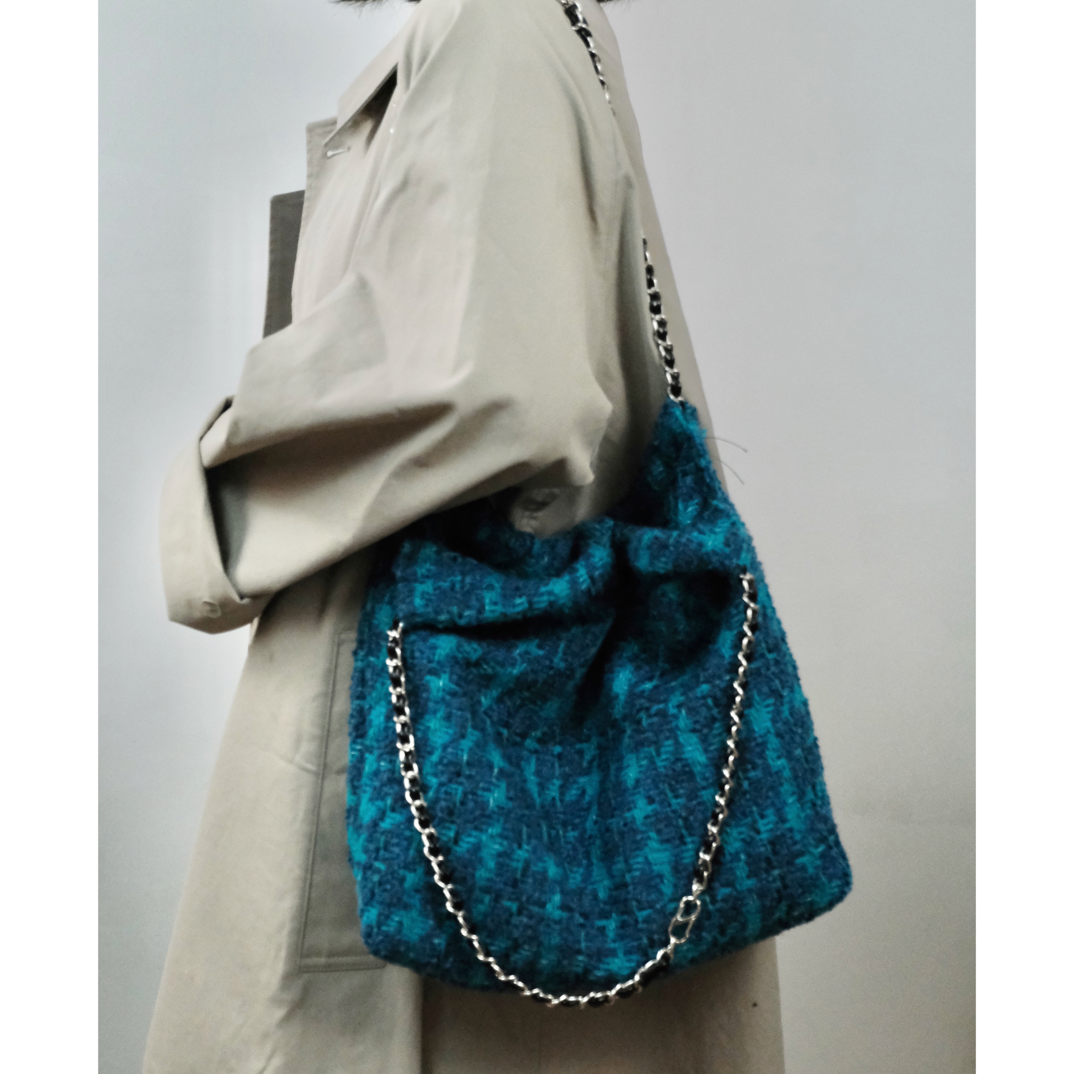 清货价|蓝色毛呢 22bag 女士单肩包 - 图2