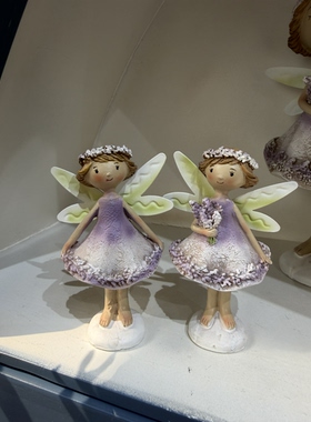 复古做旧树脂紫色天使摆件花仙子家居装饰品小女孩桌面小摆设礼物