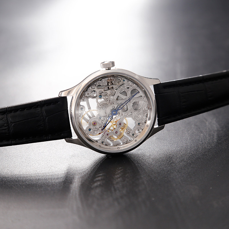 新款正品海鸥手表镂空表男钻石机械表复古薄款皮带819.15.5058VK