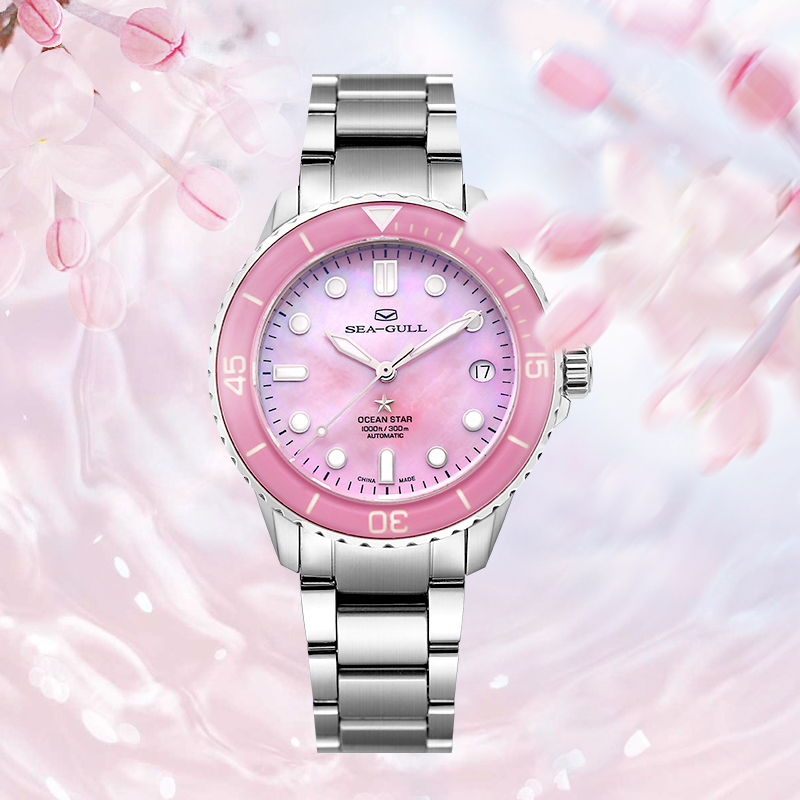 正品海鸥手表女水鬼海洋之星蓝宝石潜水表自动机械表416.67.7050L