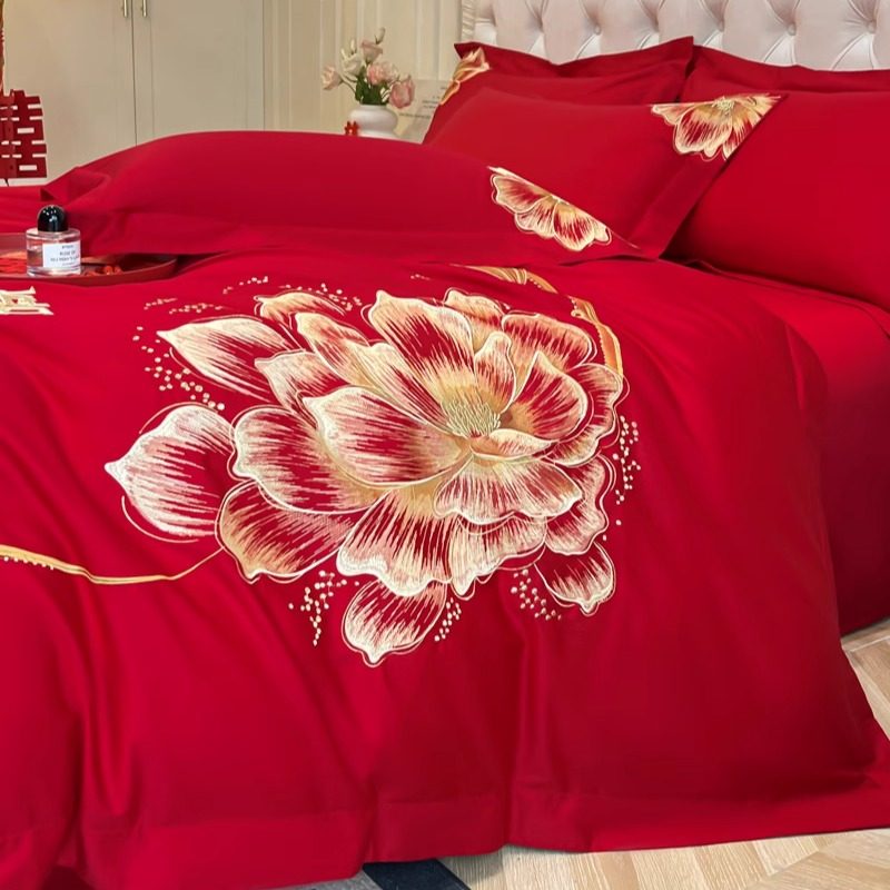 中式喜庆刺绣纯棉婚庆结婚四件套全棉红色床单被套嫁妆喜被婚嫁,淘宝优惠券,粉丝福利购,淘宝优惠卷