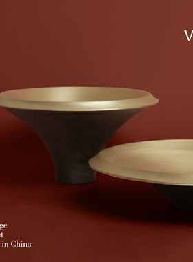 轻奢黑金纯铜高脚果盘摆件