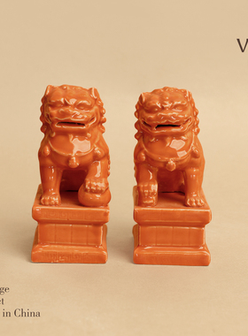 仿古中式陶瓷狮子一对摆件装饰品