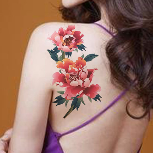 3张 大图纹身贴防水女持久彩色花朵牡丹花仿真遮疤痕写真摄影大腿 - 图1