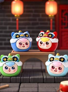 树脂摆件醒狮头萌粒公仔办公室桌面小摆件潮玩公仔直播对对碰盲袋