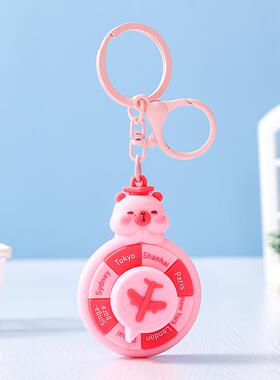 卡通水豚幸运转盘钥匙扣小挂件女可爱书包挂件小饰品车钥匙链挂饰