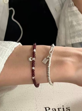 S925纯银小众设计感银坨子手链女