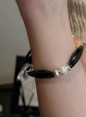 纯银小众设计感黑玛瑙手链女生