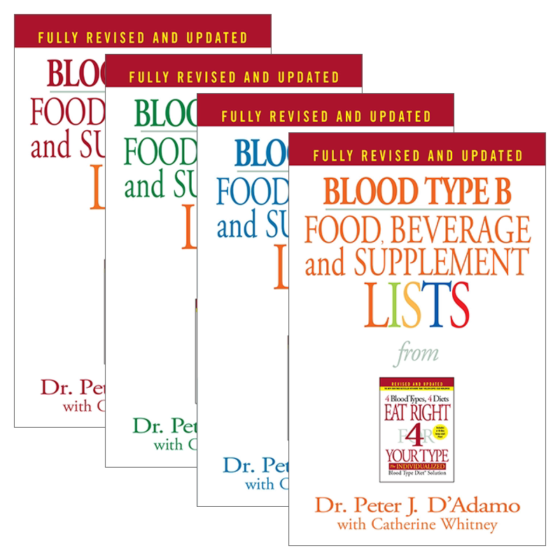 英文原版 Blood Type血型系列4册 按你的血型正确饮食 适合A、AB、B、O型血人群的食物 饮料及补充清单 Peter J. Dr D'Adamo英文版