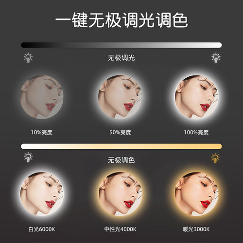 智能圆镜卫生间镜子带框led圆形化妆镜带灯梳妆台镜子壁挂浴室镜 - 图3